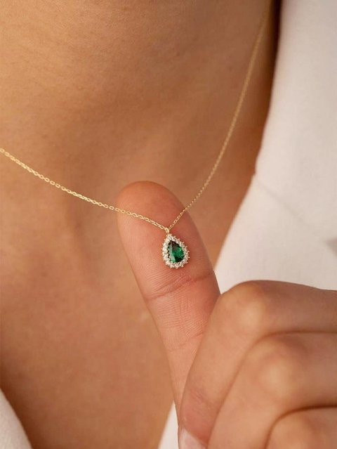 Rui Di Halskette, Wassertropfen Anhänger, Gold, Zirkonia, Damen - Bild 1