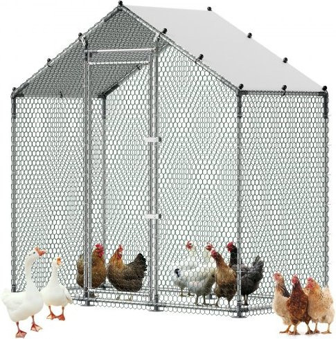 VEVOR Hühnerstall mit begehbarem Auslauf und wasserdichter Abdeckung, silberner Geflügelkäfig aus verzinktem Kohlenstoffstahl für Hühner, Kaninchen oder Gänse, B/T/H: 200 x 100 x 200 cm - Bild 1