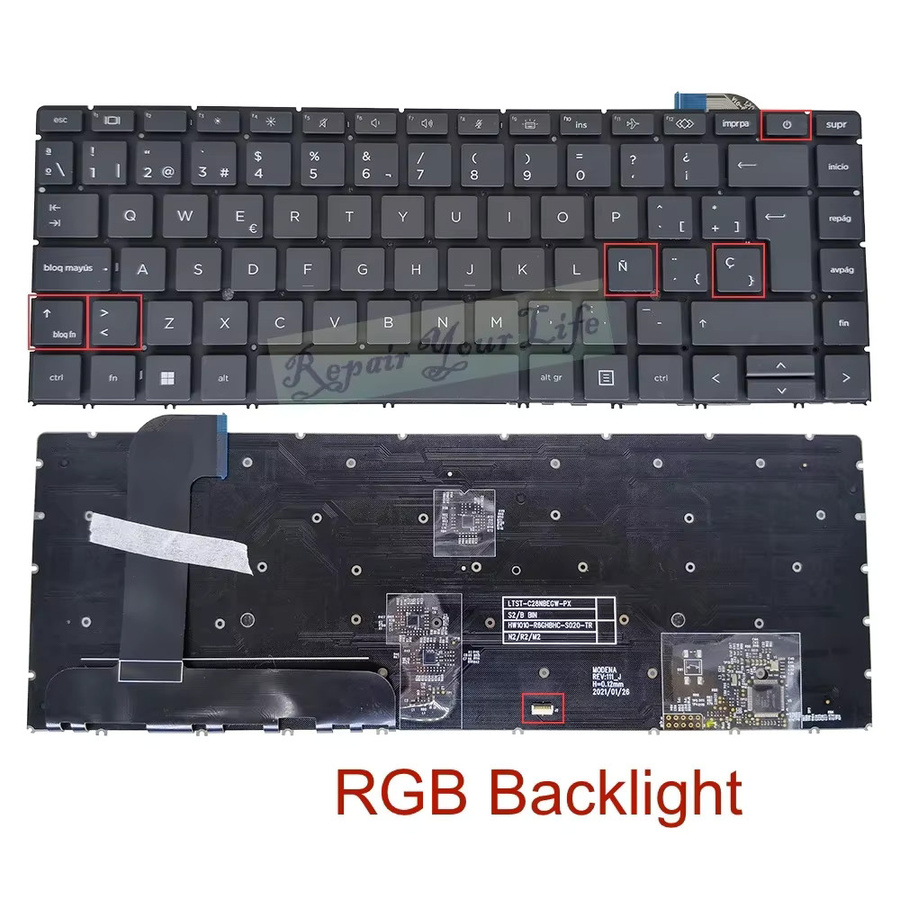 HP Ersatztastatur mit RGB-Hintergrundbeleuchtung für ZBook Studio G7 und G8 Notebook, US-Spanisch Layout, Schwarz-Weiß, M14606-001 PK132YM1D34 SN19MCB4E - Bild 2