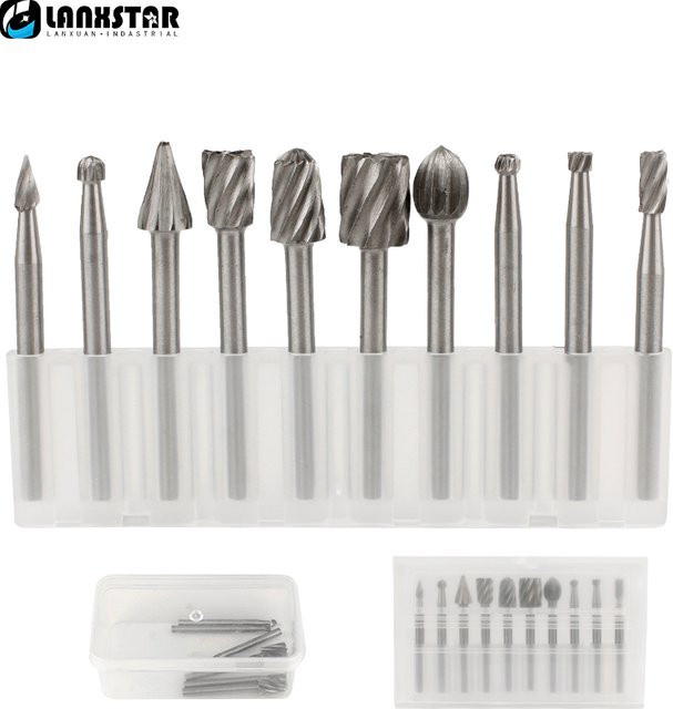 6-teiliges HSS Fräser-Set mit Carbide-Spitzen für Dremel zum Schnitzen und Gravieren in Holz, Stein und Metall, Farbe: Silber - Bild 1