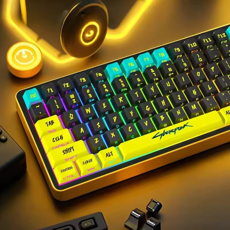 Wooting Cyberpunk Tastenkappen Set mit 129 Tasten aus PBT im Cherry-Profil, seitlich graviert und durchscheinend, Multicolor/Gelb - Bild 4