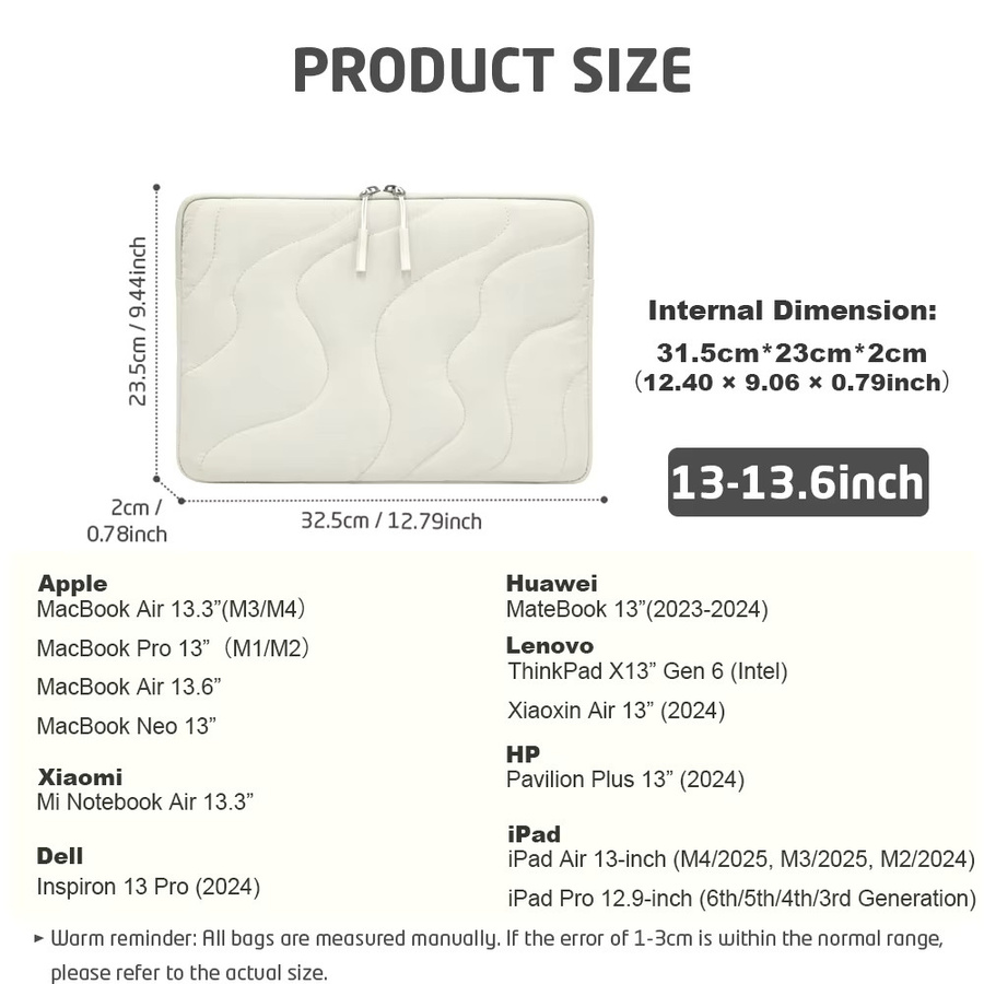 BOKEN Laptop-Schutzhülle für 13-13,6 Zoll, leichte Computertasche für MacBook Air/Pro/Neo, HP, Dell Surface und Lenovo in Grün und Weiß - Bild 2