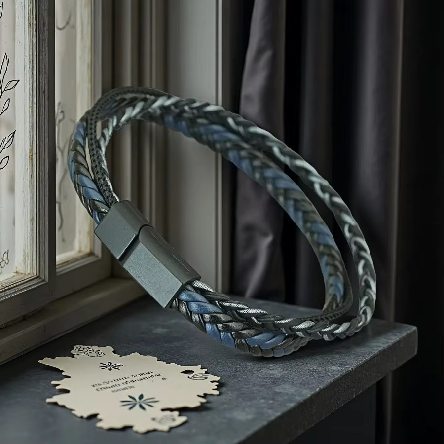 Lederarmband, geflochten, Schwarz, Herren - Bild 2