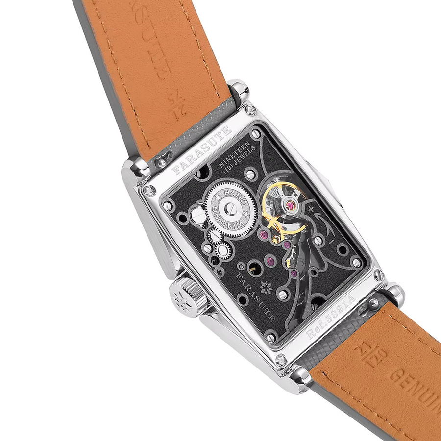 FARASUTE Armbanduhr Handaufzug, Saphirglas, Eckig, Grau, Leder, Herren - Bild 2
