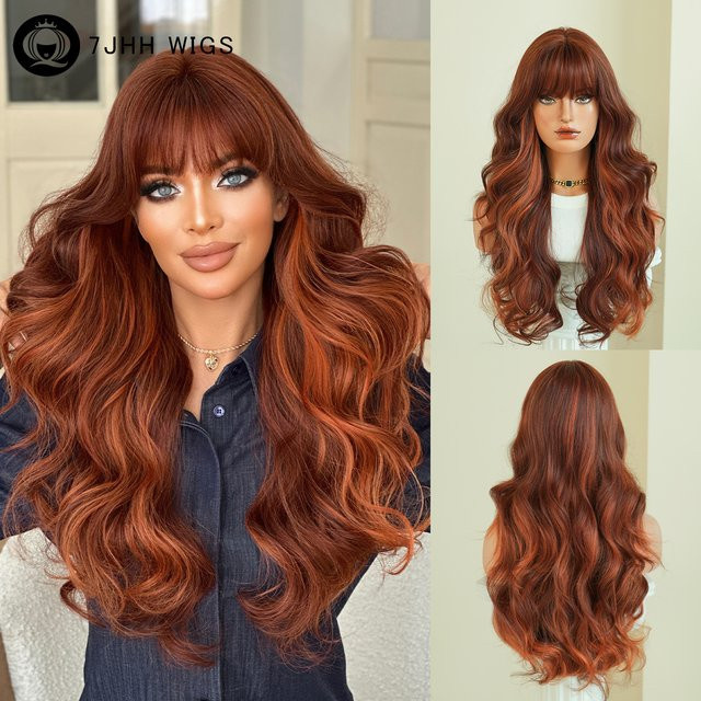 7JHH WIGS Perücke, Lange Wasserwellen, Orange, Damen - Bild 1