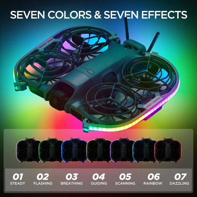 VIFLY Neo2halo LED-Lichtstreifen für DJI Neo 2 Drohne mit 80 LEDs und USB-C Wiederaufladung - Bild 1