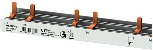 Siemens Stiftsammelschiene kompakt, Farbe: Silber, Anschluss 10mm2, 1p/N AFDD 5SM6 + FI-LS 2-pol, 1 Stück - Bild 1
