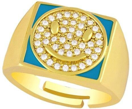 YIRAN Jewelry Ring, Smiley-Gesicht, Zirkonia, blau, Damen - Bild 1