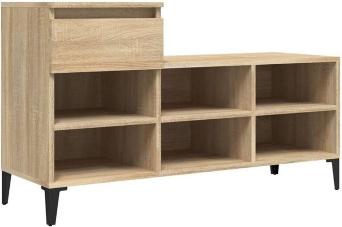 Vidaxl Schuhregal Modern in Eiche Natur und Braun aus Holzwerkstoff und Metall, B/T/H: 102 x 36 x 60 cm - Bild 1