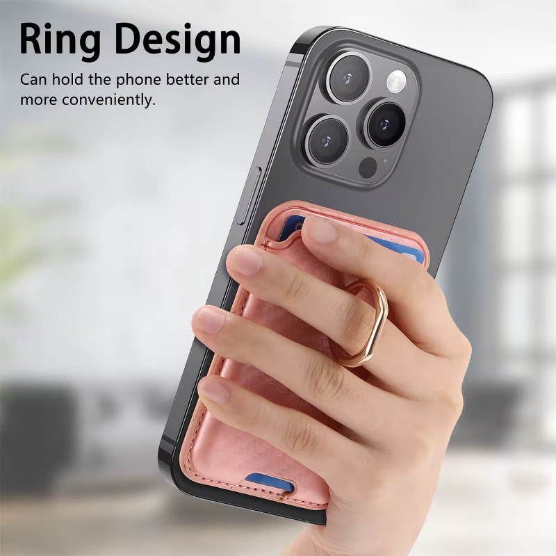Magnetischer Handykartenhalter VYOPBC kompatibel mit MagSafe, Carbonfaser Wallet Ring für iPhone 17 16 15 und Samsung S26 Ultra, Farbe: Pink - Bild 4