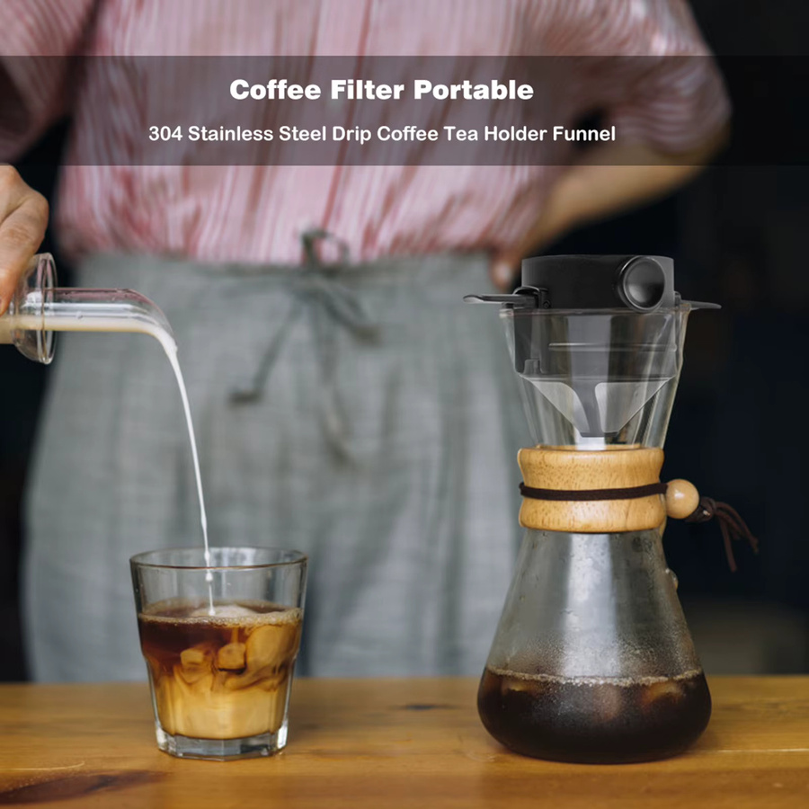APWIKOGER Tragbarer papierloser Drip-Kaffee-Filter und Tee-Infuser in Schwarz, runde Form, B/T/H: 12,0 x 7,5 x 20,0 cm - Bild 2