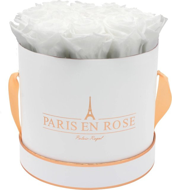PARIS EN ROSE Rosenbox Weiß-Roségold mit 14 weißen Rosen, Durchmesser: 19 cm - Bild 1