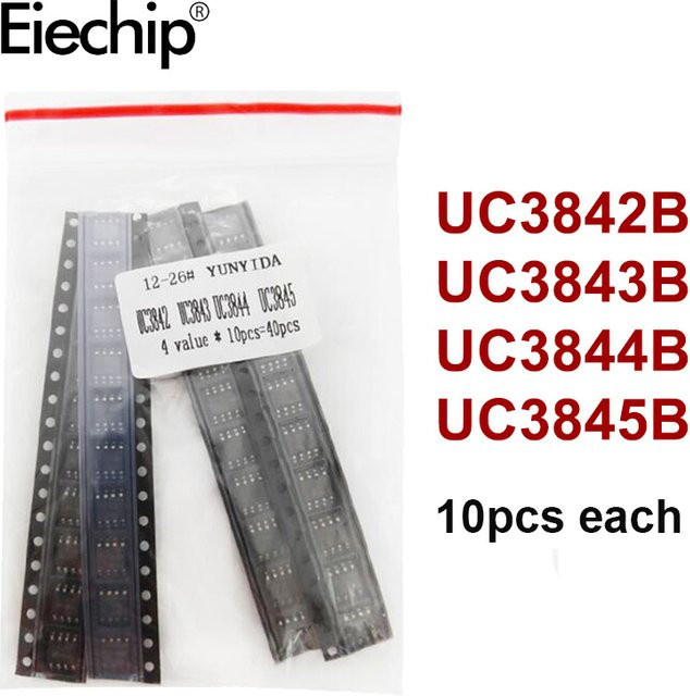 40er Set Elektronik-Kit mit integrierten Schaltkreisen UC3842B UC3843B UC3844B UC3845B in Schwarz, 4 verschiedene Werte à 10 Stück im SOP-Gehäuse - Bild 1