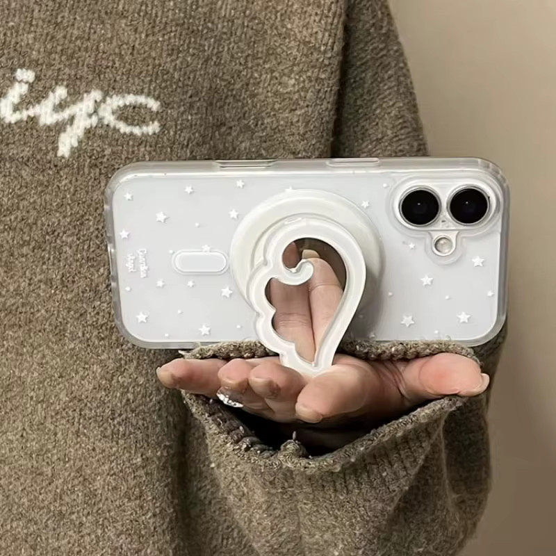 Magnetischer 3D-Flügel Make-up-Spiegel und Griptok-Halter für MagSafe, weißer Telefon-Fingerring-Ständer für iPhone 17, 16, 15, 14, 13 - Bild 4
