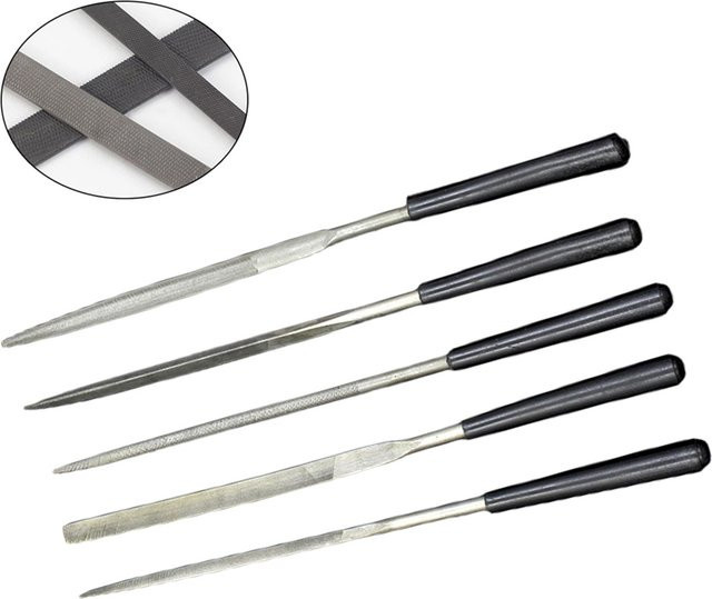 5-teiliges Nadelfeilen-Set von VIBRATITE mit Kunststoffgriff für Metall, Glas und Stein, bestehend aus flachen, dreieckigen und runden Feilen - Bild 1
