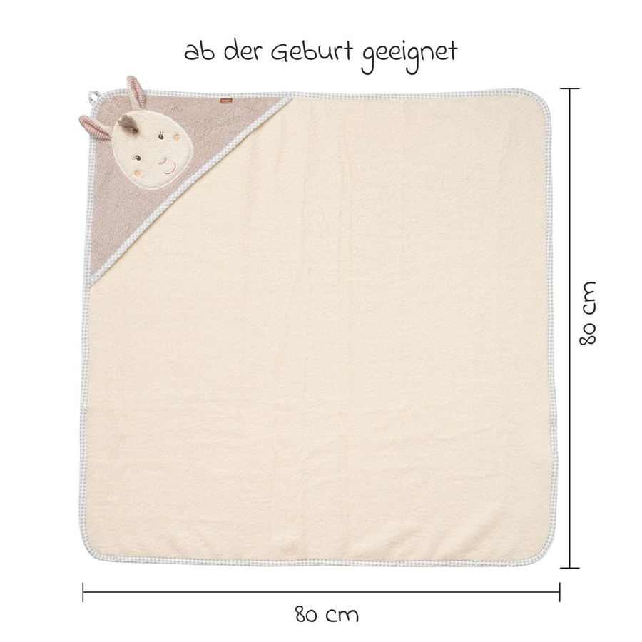 Fehn 2-tlg. Bade-Set Lama Maya mit Kapuzenbadetuch und Waschhandschuh, Baumwolle, Beige/Pink/Mehrfarbig - Bild 1