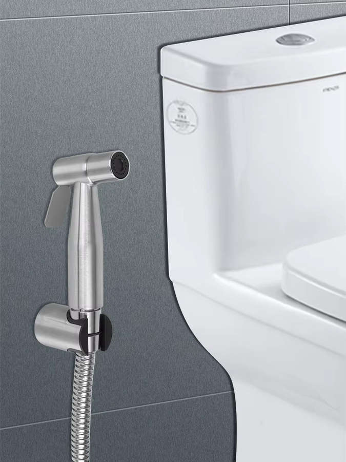 Selbstreinigendes Bidet-Sprühset aus Edelstahl in Silber und Weiß für das Badezimmer - Bild 3