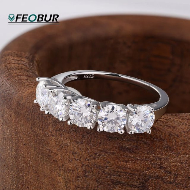 FEOBUR Ring, 925 Silber, Moissanit, Diamant, Damen - Bild 1