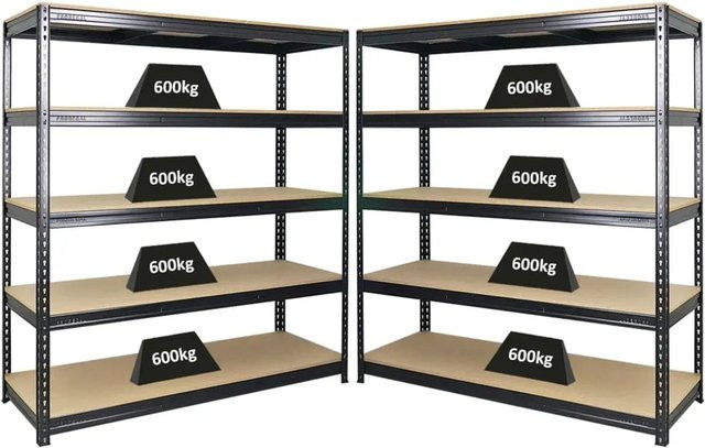 PROREGAL Bison Profi Schwerlastregal Set, 2er Pack, Schwarz, H x B x T: 180 x 160 x 60 cm, 5 Fachböden, Fachlast 600 kg - Bild 1