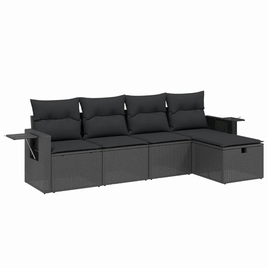 vidaXL 5-tlg Garten-Sofagarnitur aus Poly-Rattan mit Kissen in Schwarz - Bild 2