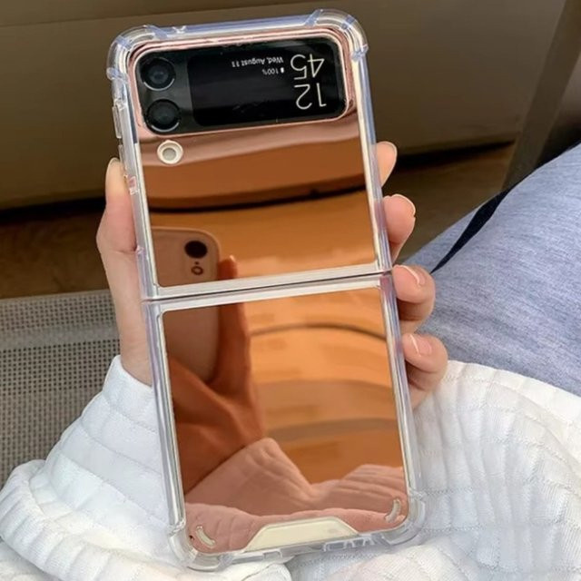 Luxus Slim Make-Up Spiegel Schutzhülle als harte Telefon Case für Samsung Galaxy Z Flip 3 4 5 6 7 FE 5G in Gold - Bild 1