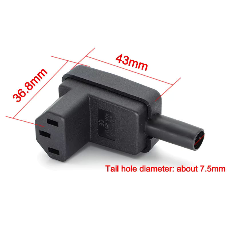 JCD IEC 320 C13 Buchsenstecker 90 Grad abgewinkelt, elektrischer AC-Stecker 10 A 250 V für Netzkabel, Schwarz - Bild 2