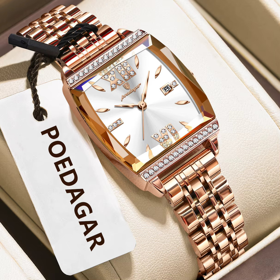 POEDAGAR Armbanduhr Quarz, Edelstahl, Diamantbesetzt, Damen, Weiß - Bild 2