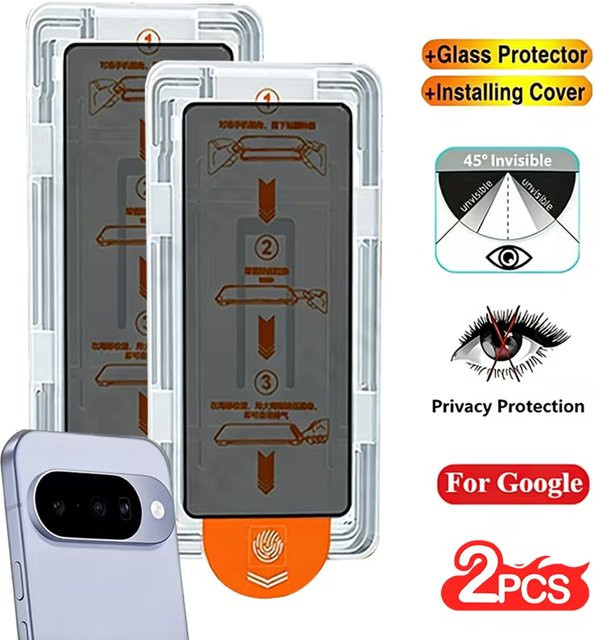 Anti-Peeping Displayschutzfolie aus gehärtetem Glas mit oleophober Beschichtung für Google Pixel 9 Pro XL, 10 Pro XL, 8 Pro, 9A, 8A, 7A, 6A, transparent - Bild 1