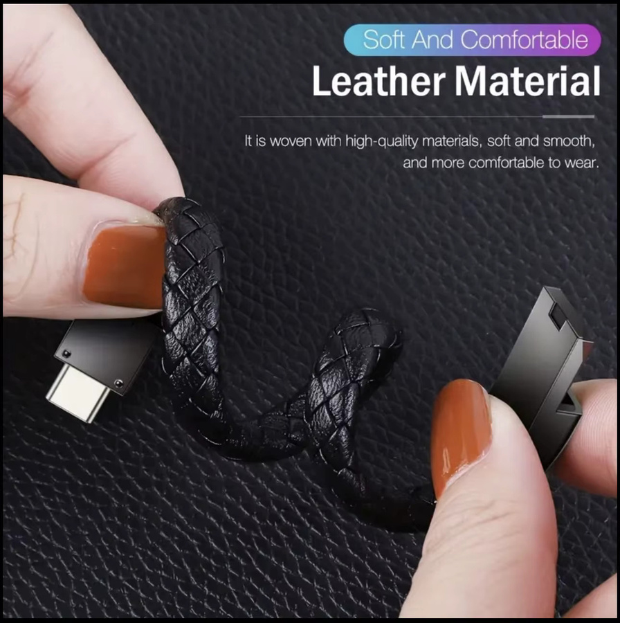 Tragbares USB-C Armband Ladekabel aus geflochtenem Kunstleder in Schwarz für iPhone und Typ-C Geräte - Bild 6
