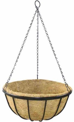 Siena Garden Hängeampel aus Stahl mit Kokoseinlage in Schwarz und Braun, Durchmesser: 35 cm - Bild 1