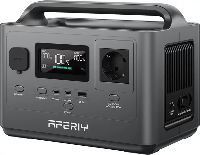 Aferiy AF-P040 Tragbare Powerstation in Schwarz mit 400W/256Wh LiFePO4, 300W AC & 120W Solarladung für Camping, Wohnmobil und Outdoor-Backup - Bild 1