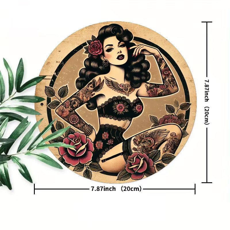 Potdemiel Vintage Rose Tattoo Metallschild in Mehrfarbig, Wandkunst aus Eisen mit floralem Design, B/H: 20,3 x 20,3 cm - Bild 2