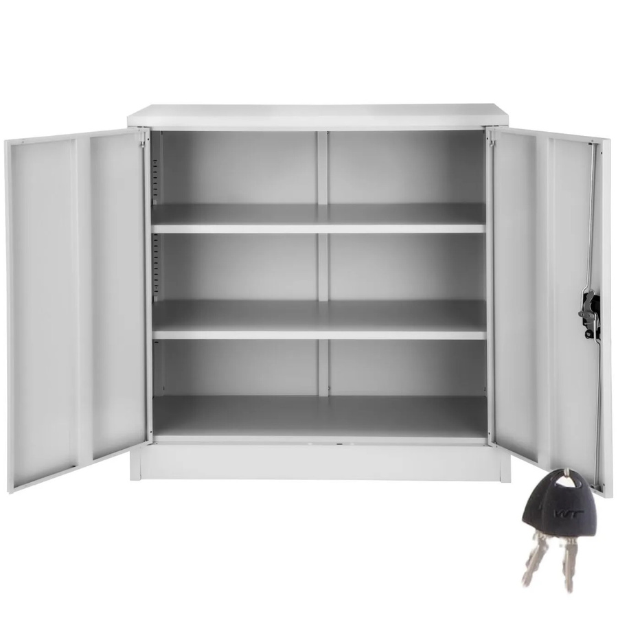 tectake Aktenschrank aus pulverbeschichtetem Stahl in Grau mit 2 höhenverstellbaren Einlegeböden und Schloss, B/T/H: 90 x 40 x 90 cm - Bild 2