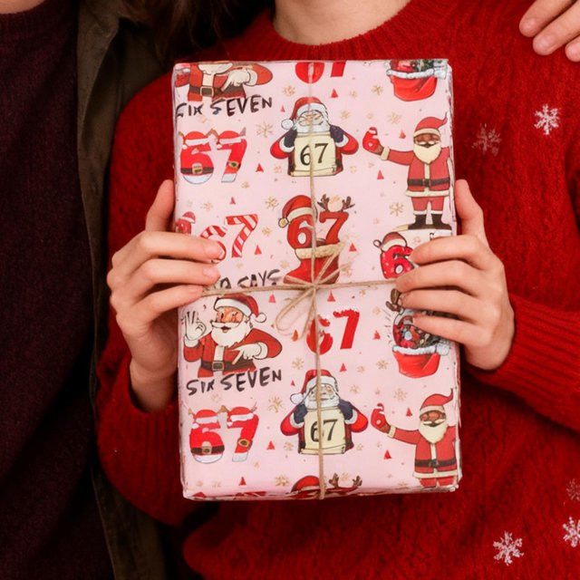 Weihnachts-Geschenkpapierbögen mit lustigem Weihnachtsmann Motiv, B: 70 cm, H: 50 cm - Bild 1