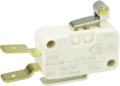 ZF Mikroschalter D45U-V3RA, 250 V/AC, 16A, 1 x Ein/(Ein) tastend, Weiß - Bild 1