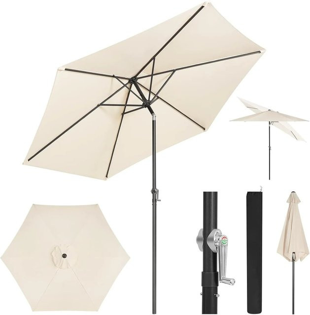 WOLTU Strandschirm Sonnenschirm mit Handkurbel und 45 Grad Neigung, Beige, Durchmesser: 270 cm - Bild 1