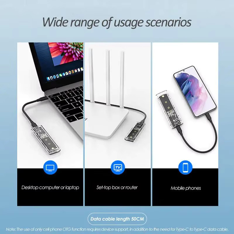 ROUHONG M.2 NGFF/NVME zu USB 3.0 Typ-C Mobiles Festplattengehäuse für SATA SSD, 5Gbps, Transparent - Bild 5