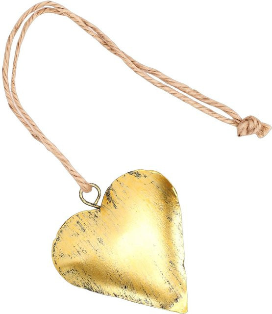 Shoemst Herzförmiger Anhänger aus Messing in Gold mit Juteseil im Vintage-Stil für deine Haus- und Gartendekoration - Bild 1