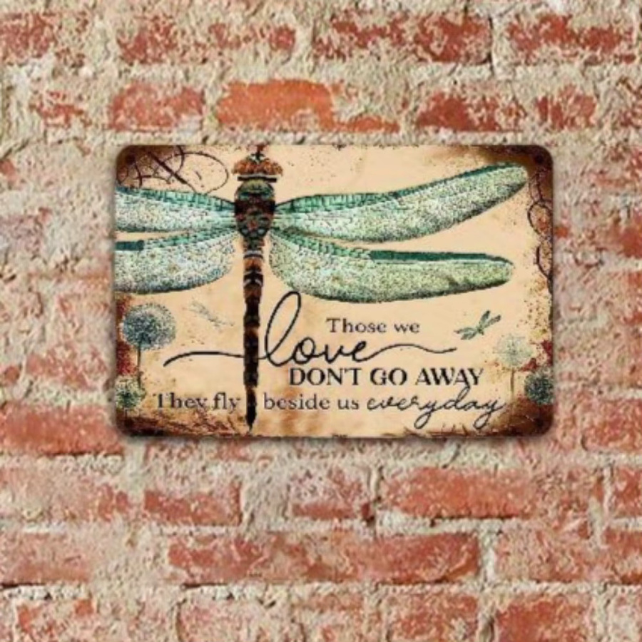 HELLOYOUNG Vintage Libelle Metallwandkunst mit Typografie, Mehrfarbig, B/H: 30 x 20 cm - Bild 3