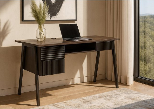 Schreibtisch MCW-O40 Bürotisch und Computertisch aus MDF und Metall mit Melamin-Beschichtung in Walnuss-Optik, B/T/H: 120 x 60 x 78 cm - Bild 1