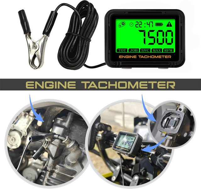 kebidumei Digitaler Motorrad Tachometer mit Betriebsstundenzähler und LCD Anzeige in Schwarz für ATV, Schneemobil, Boot und Generator - Bild 1