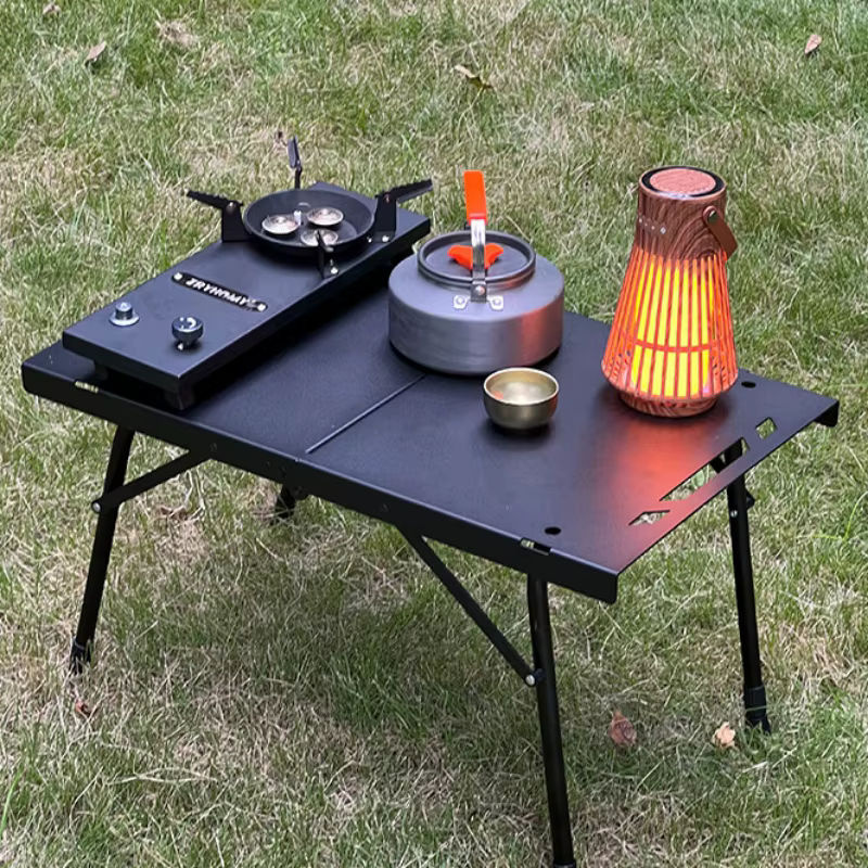 Tragbarer Outdoor Camping Klapptisch aus Aluminium Legierung in Grün, höhenverstellbar und faltbar - Bild 2