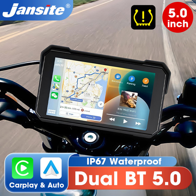 Jansite GPS Motorrad Navigation Display mit CarPlay und Android Auto, tragbares digitales Moto Dashboard in Schwarz - Bild 1