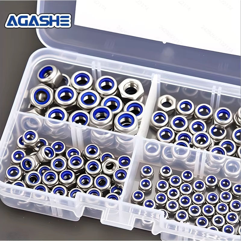 AGASHE Sicherungsmuttern aus Edelstahl und Nylon, 150 Stück, Sechskantkappe, Vollgewinde, rechtes Gewinde, M3/M4/M5/M6 - Bild 2