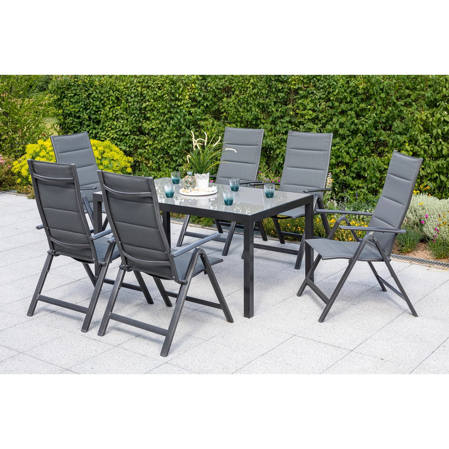 Merxx Taviano Gartenmöbel Set 7-teilig mit Tisch und 6 Klappsesseln in Anthrazit, Tisch B: 150 cm, T: 90 cm, H: 72 cm - Bild 2