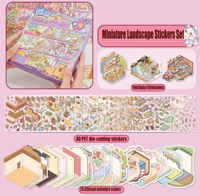 3D Mini-Szenen-Aufkleber, DIY Handgemachte 3D-Landschaft, 61-teiliges Set - Bild 1