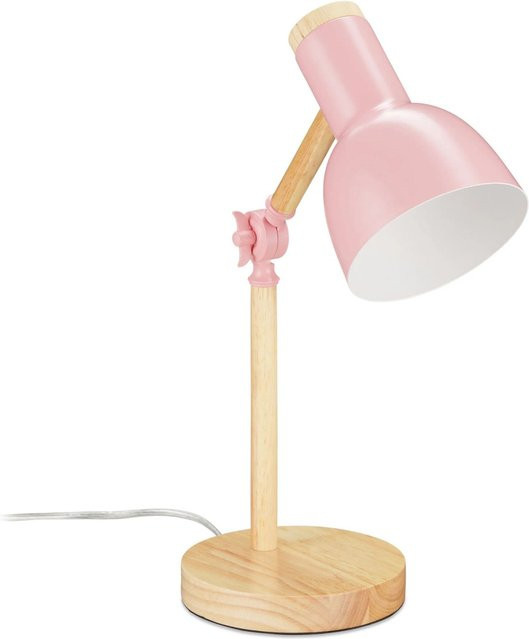 Relaxdays Schreibtischlampe aus Holz in Rosa, höhenverstellbare Retro Tischleuchte für Büro und Wohnzimmer - Bild 1