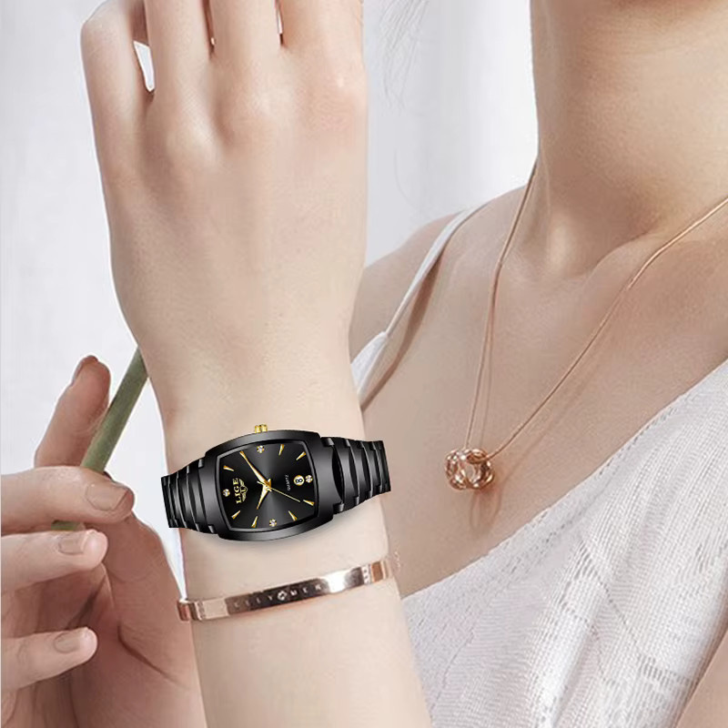 LIGE Armbanduhr Quarz, Edelstahl, Schwarz, Silber, Damen - Bild 4