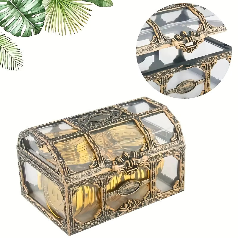 Piraten-Schatztruhe als Aufbewahrungsbox für Schmuck, Münzen oder Süßigkeiten in Gold und Silber, B/T/H: 9,0 x 6,0 x 6,0 cm - Bild 3