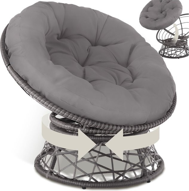 tectake Rattansessel drehbar grau mit UV-beständigen Polstern, B/T/H: 92 x 80 x 80,5 cm - Bild 1